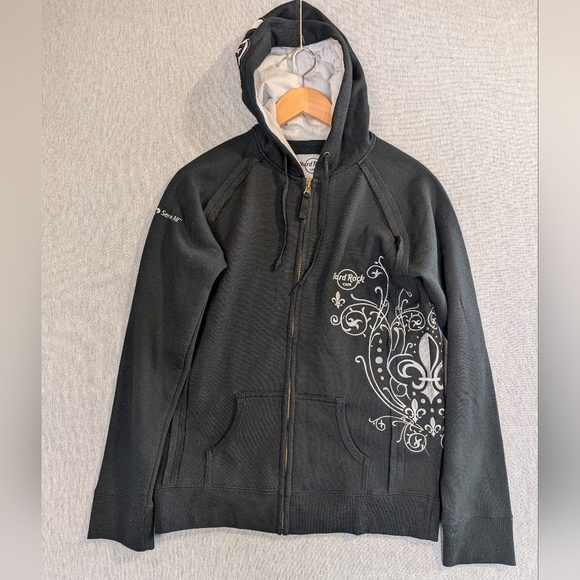 Hard Rock Cafe Full Zip Hoodie Women's Large Black White Graphic Cozumel - Picture 2 of 13